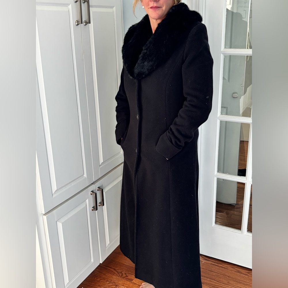 Ralph Lauren Black Trench Coat with Fur Collar
